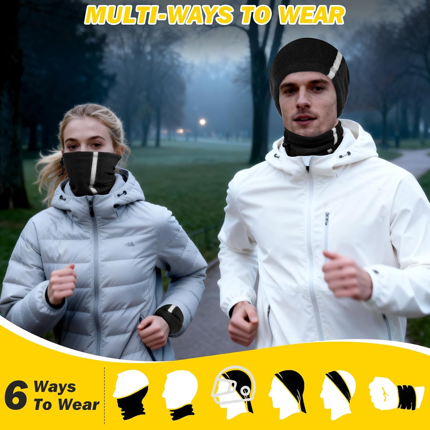 Winter Neck Warmer Gaiter: 4 Pack Hi Vis Reflective Face Cover