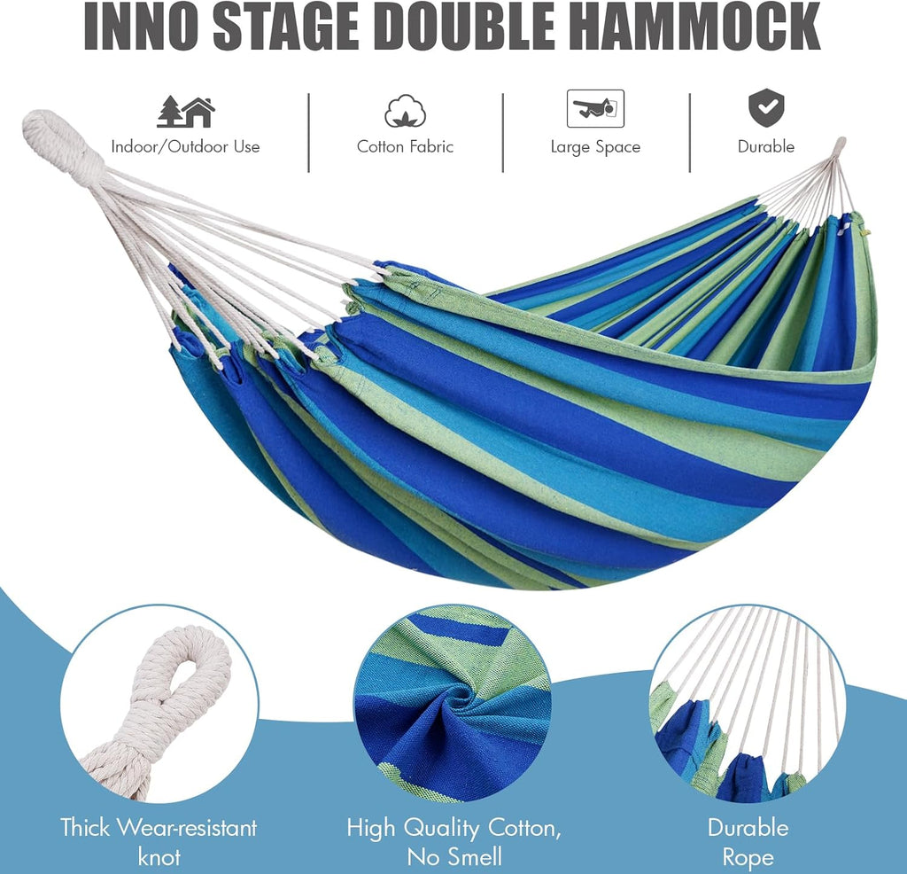 INNO STAGE Extra Large Double Hammock with Tree Straps, Blue Green