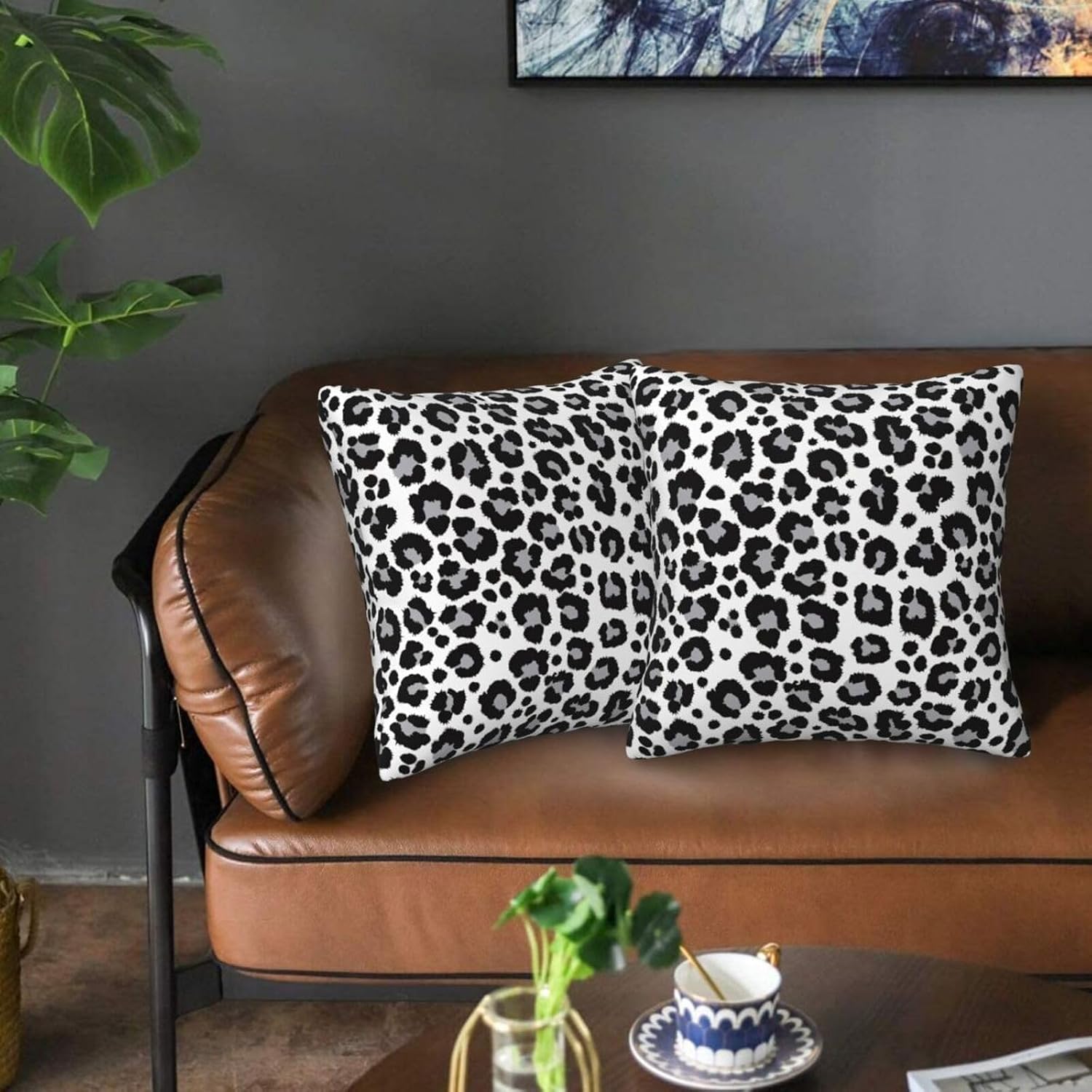 White and Grey Leopard Print Pillow Covers 18x18 in Couch Cheetah Pillow Case Sets of 2 Modern Decorative Square Throw Pillows for Home Living Room Bedroom Bed Cushion