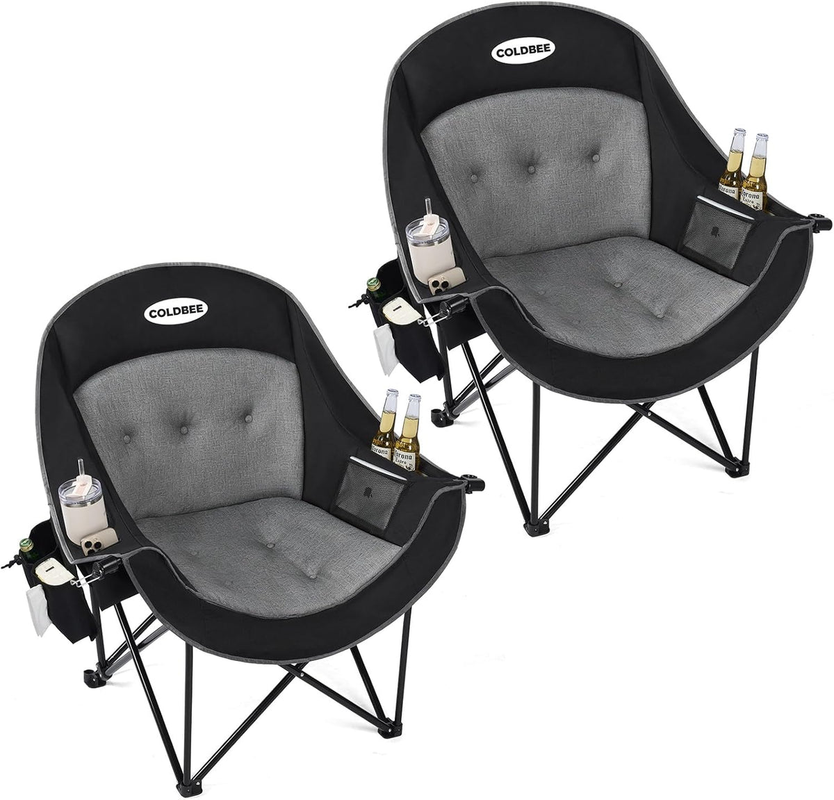 Coldbee 2PCS Oversized Camping Chairs, Heavy Duty Padded, Thick Headrest