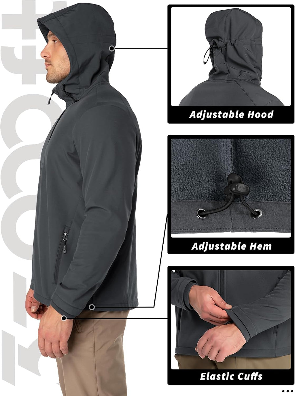 33,000ft Men's Hooded Fleece Lined Rain Shell Jacket Waterproof Lightweight