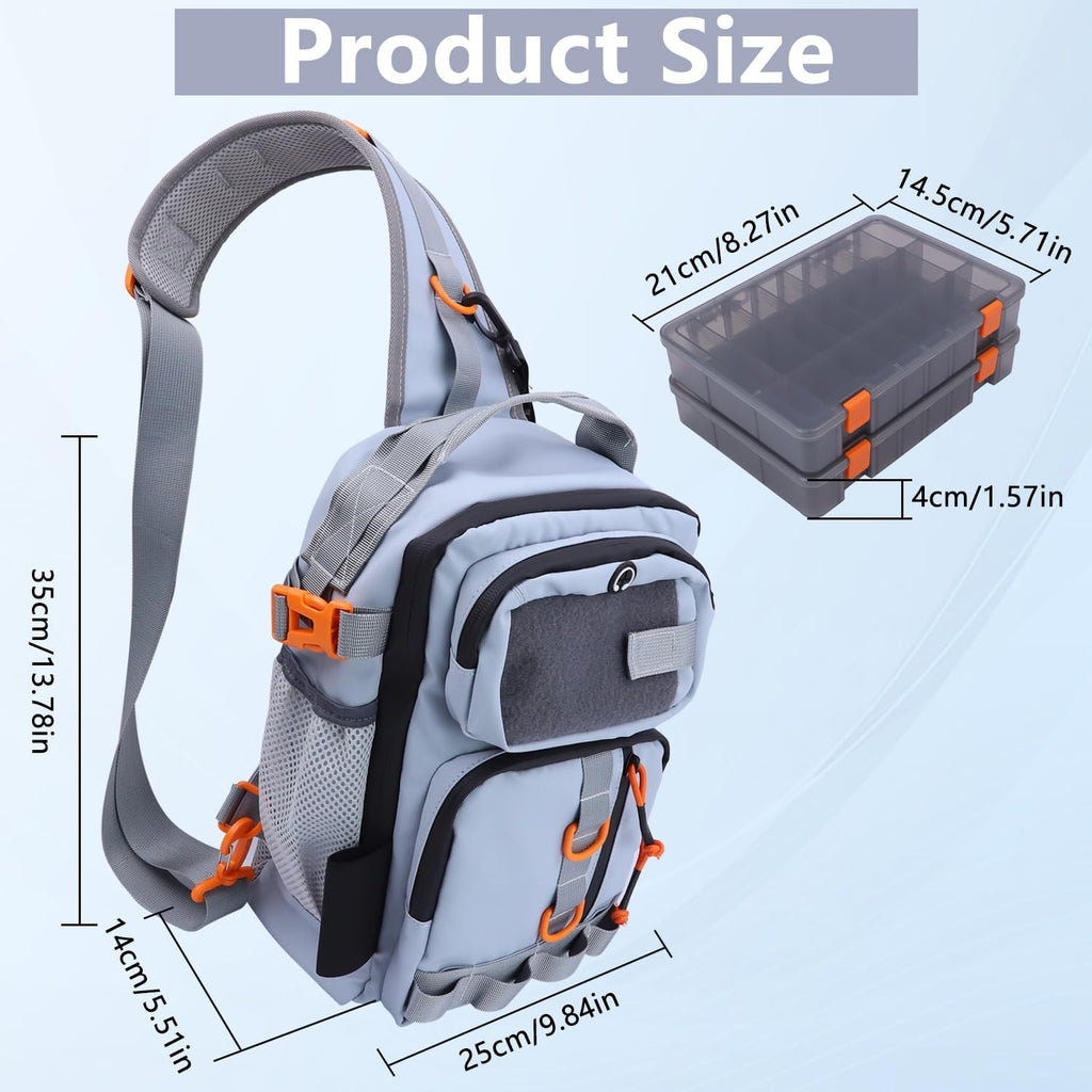 Fishing Backpack Tackle Storage Bag with 2 Tackle Boxes(Grey)