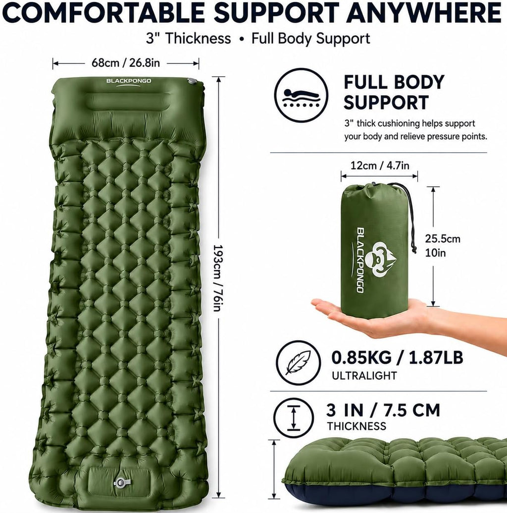3-Inch Camping Sleeping Pad with Built-in Foot Pump
