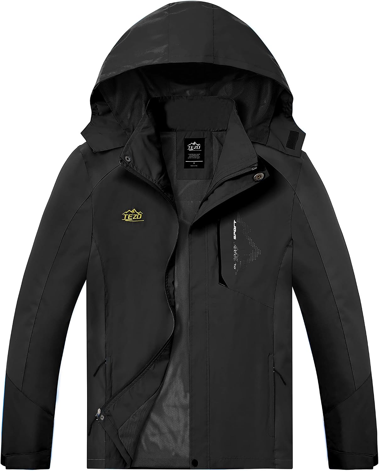 TEZO Mens Rain Jacket Waterproof with Hooded Hiking Coat Lightweight Windbreaker