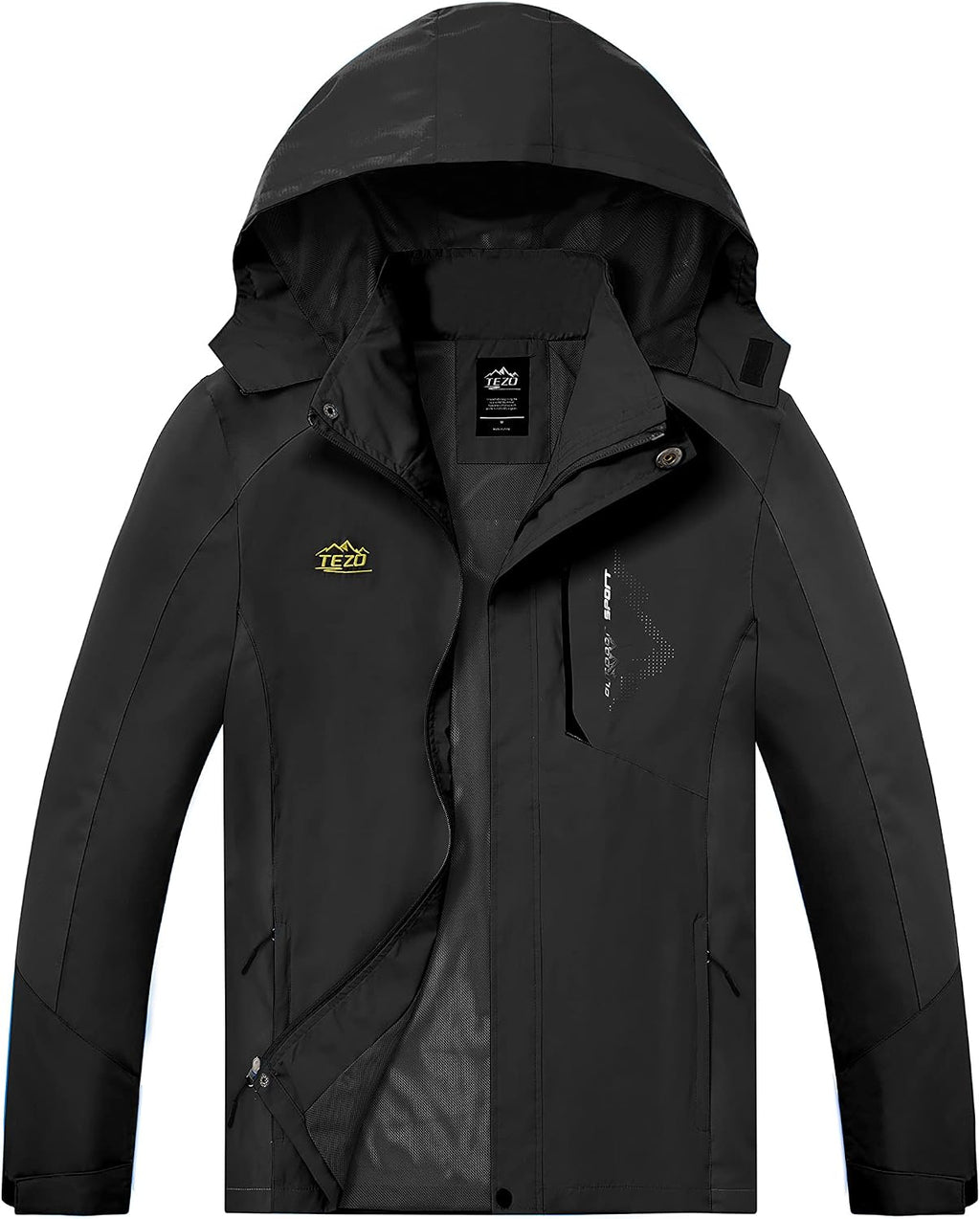 TEZO Mens Rain Jacket Waterproof with Hooded Hiking Coat Lightweight Windbreaker