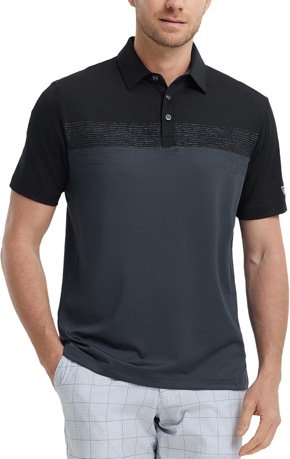 M MAELREG Golf Shirts for Men Dry Fit Performance Chest Print Color Block Moisture Wicking Casual Short Sleeve Polo Shirts