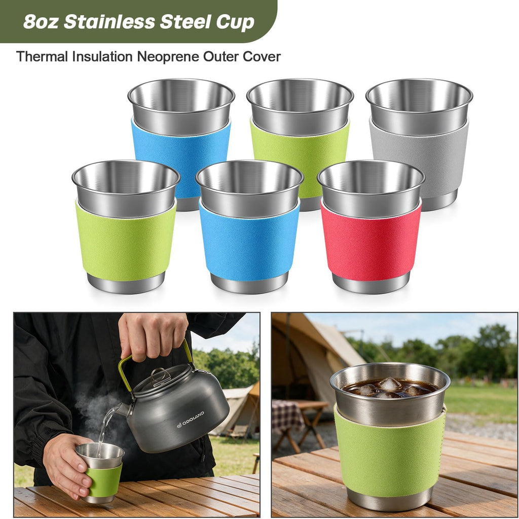 Odoland 39pcs Camping Cookware Mess Kit, Non-Stick Large Size Hanging Pot Pan Kettle with Base Dinner Cutlery Sets for 6 and More, Cups Dishes Forks Spoons Kit for Outdoor Camping Hiking Picnic