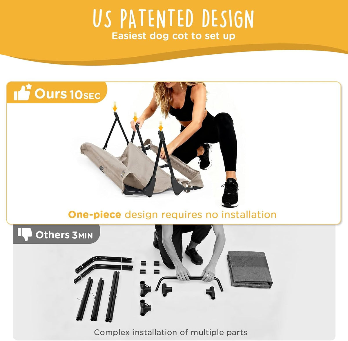 CANINE CANYON Upgraded Non-Slip Daisy Cot, Medium Foldable Elevated Dog Bed, Portable Raised Outdoor Folding Dog Cot for Camping/Home, Chew Proof Waterproof Heavy Duty Up to 160 Lbs, Brown, 32"x 23"
