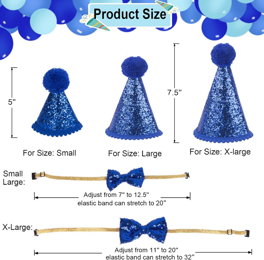 ADOGGYGO Dog Birthday Hat Bandana Set, Blue Plaid Boy Dog Bandana, X-Large