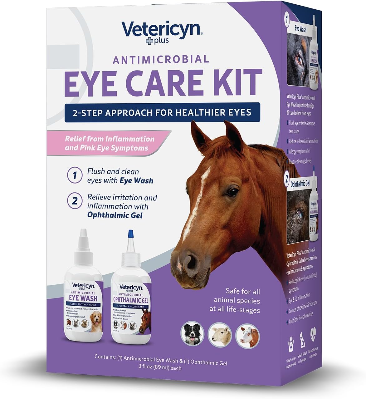 Vetericyn Pet Eye Care Kit | 2-Step Pet Eye Care Kit, Dog and Cat Eye Wash to Flush Irritated Eyes and Pet Eye Gel to Lubricate. Gentle and Safe for All Animals.