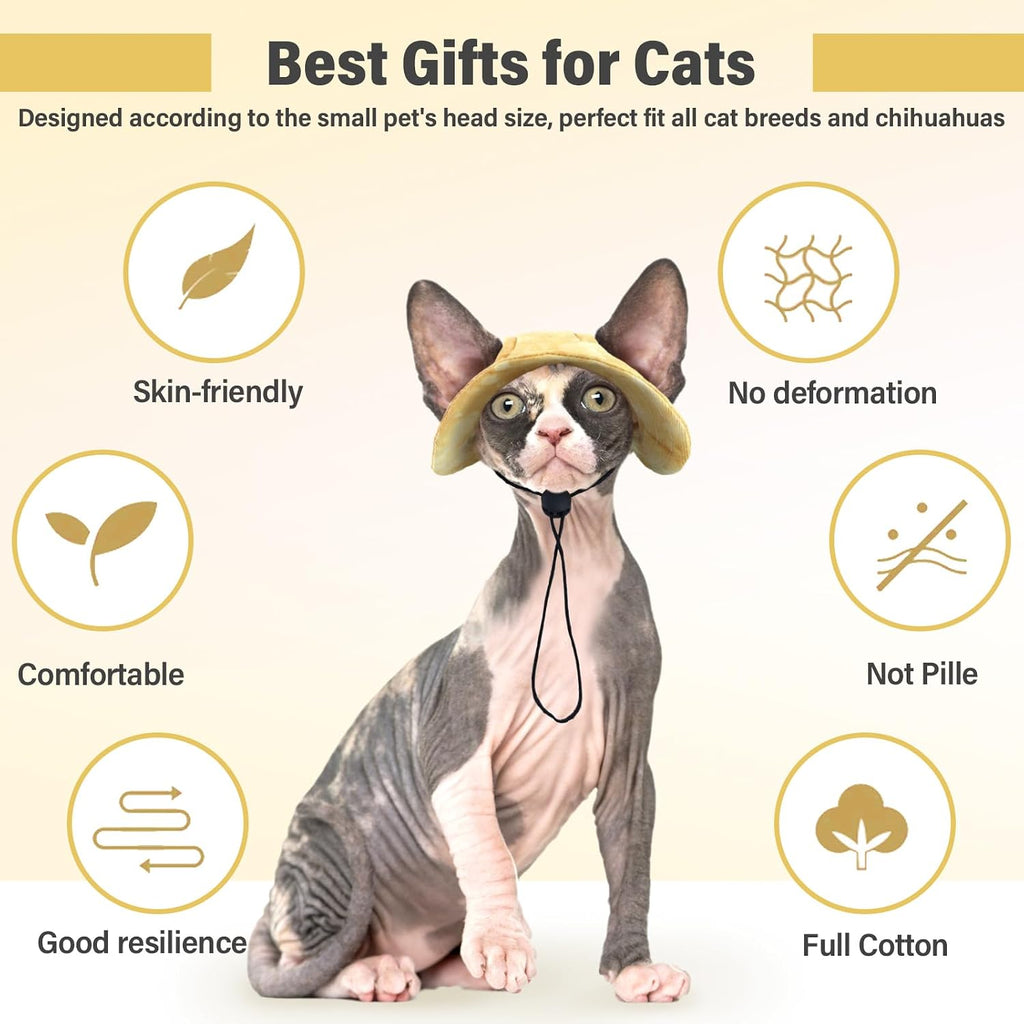 DENTRUN Cat Bucket Hat with Ear Hole, Cotton Birthday Bonnet for Small Pets
