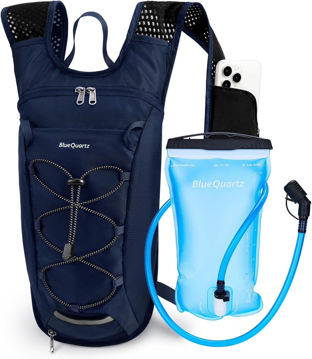 Blue Quartz Hydration Backpack with 2L Water Bladder, Hiking Water Pack with Insulated Compartment for Women Men, Lightweight Cycling Daypack with Phone Pocket, Hydration Pack for Running,Biking
