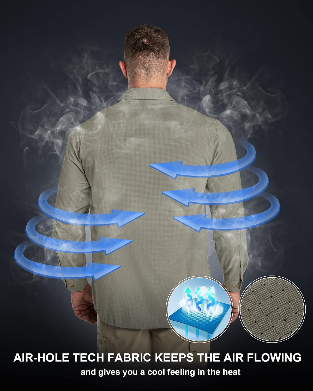 33,000ft Men's Long Sleeve Sun Protection Shirt UPF 50+ UV Quick Dry Cooling Fishing Shirts for Travel Safari Camping Hiking