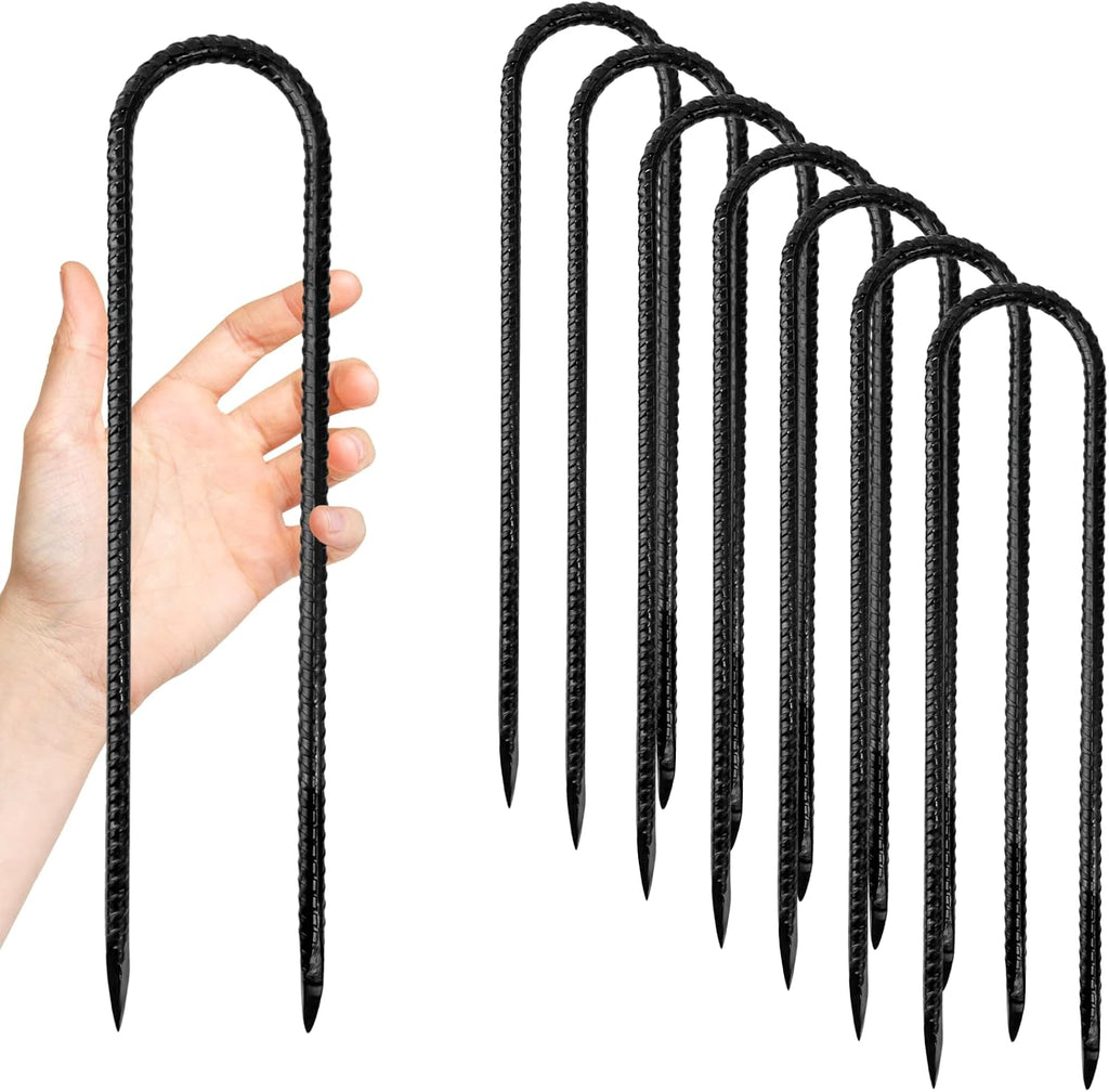 Anothera 8 Pack U Hooks Metal Stakes, 12 Inch Heavy Duty Rebar Stakes