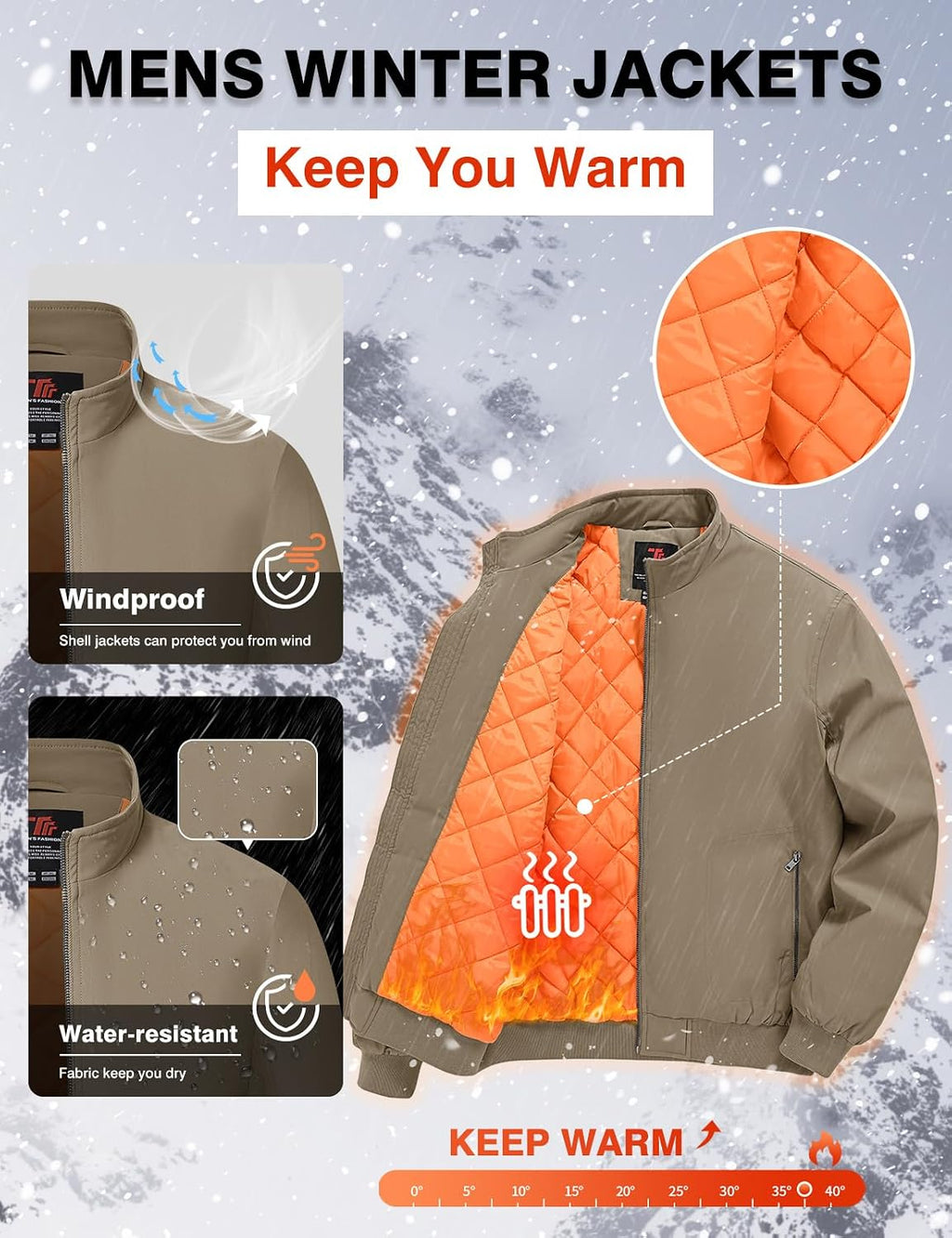 TBMPOY Men's Winter Jackets Bomber Padded Casual Windbreaker Warm Fall Coat