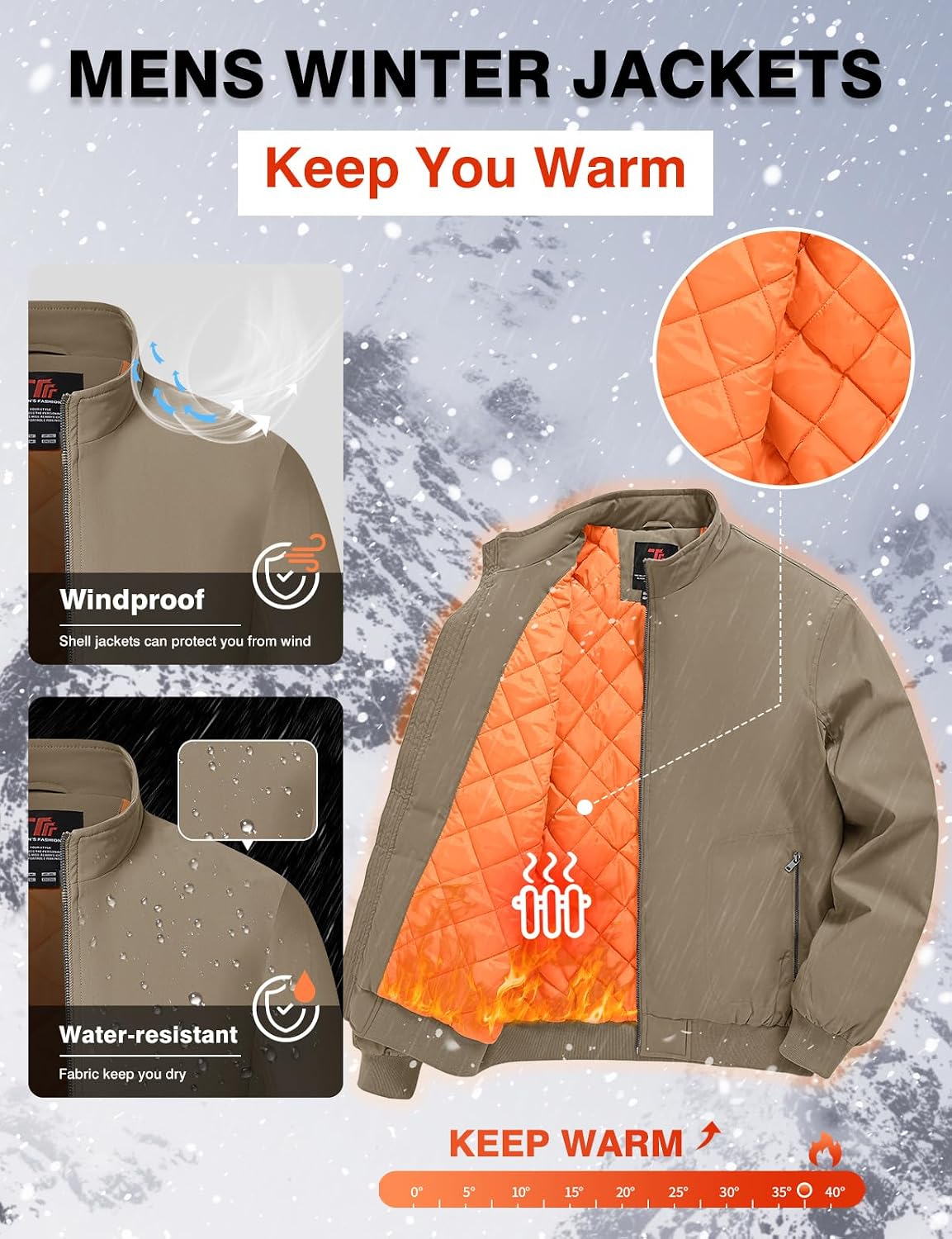 TBMPOY Men's Winter Jackets Bomber Padded Casual Windbreaker Warm Fall Coat