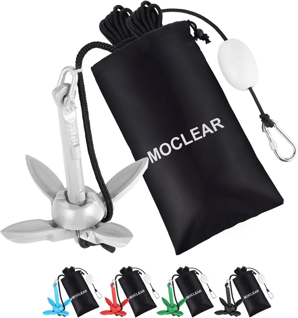 Kayak Anchor Kit, 1.5/3.5 lb Compact Folding Grapnel Anchor for Kayaks, Canoes, SUPs, Jet Skis, Small Boats - Lightweight Portable Marine Boat Anchor with Rust-Resistant Design