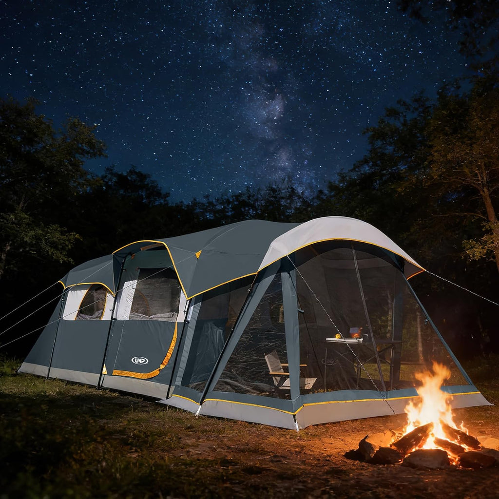 UNP Camping Tent 8 Person Waterproof Big Tunnel Tent with Screen Porch
