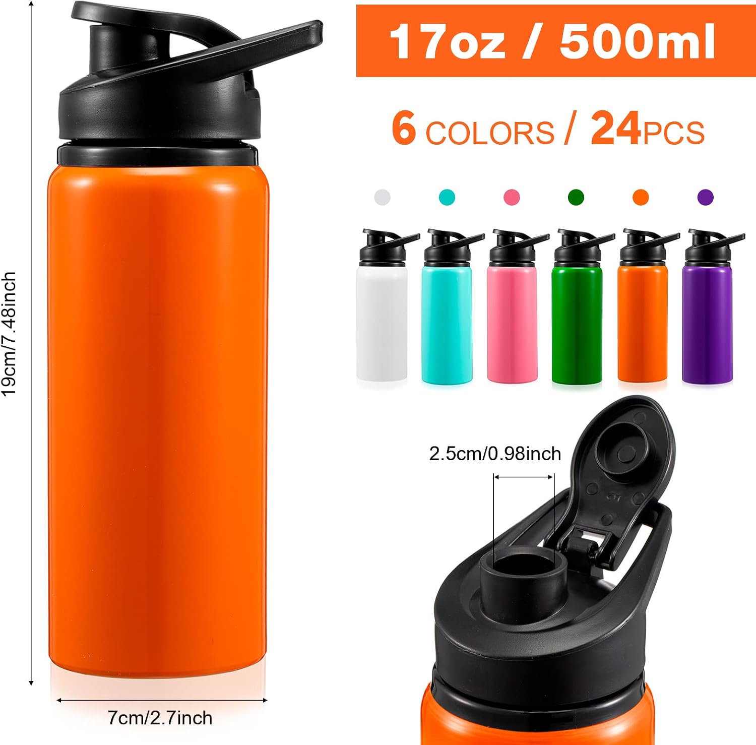 Foaincore 24 Pack Aluminum Water Bottles Bulk,17 oz Reusable Metal Lightweight Water Bottle with Leakproof Flip Lid & Carry Handle,Bulk Sports Bottles for Gym,Cycling,Hiking,Travel
