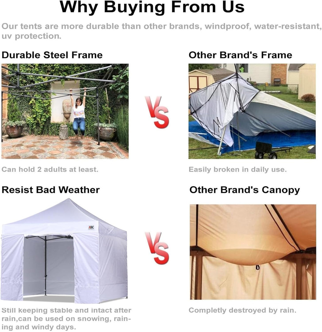ABCCANOPY Heavy Duty Easy Pop up Canopy Tent with Sidewalls 10x10, Red