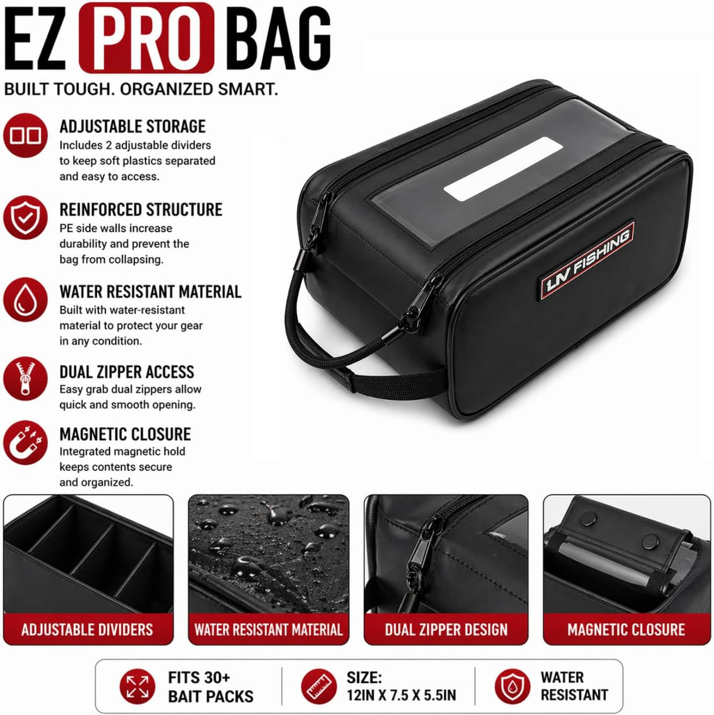 LIV FISHING EZ PRO Tackle Bag - Pull Handle, Clear Window, Fits 25+ Baits