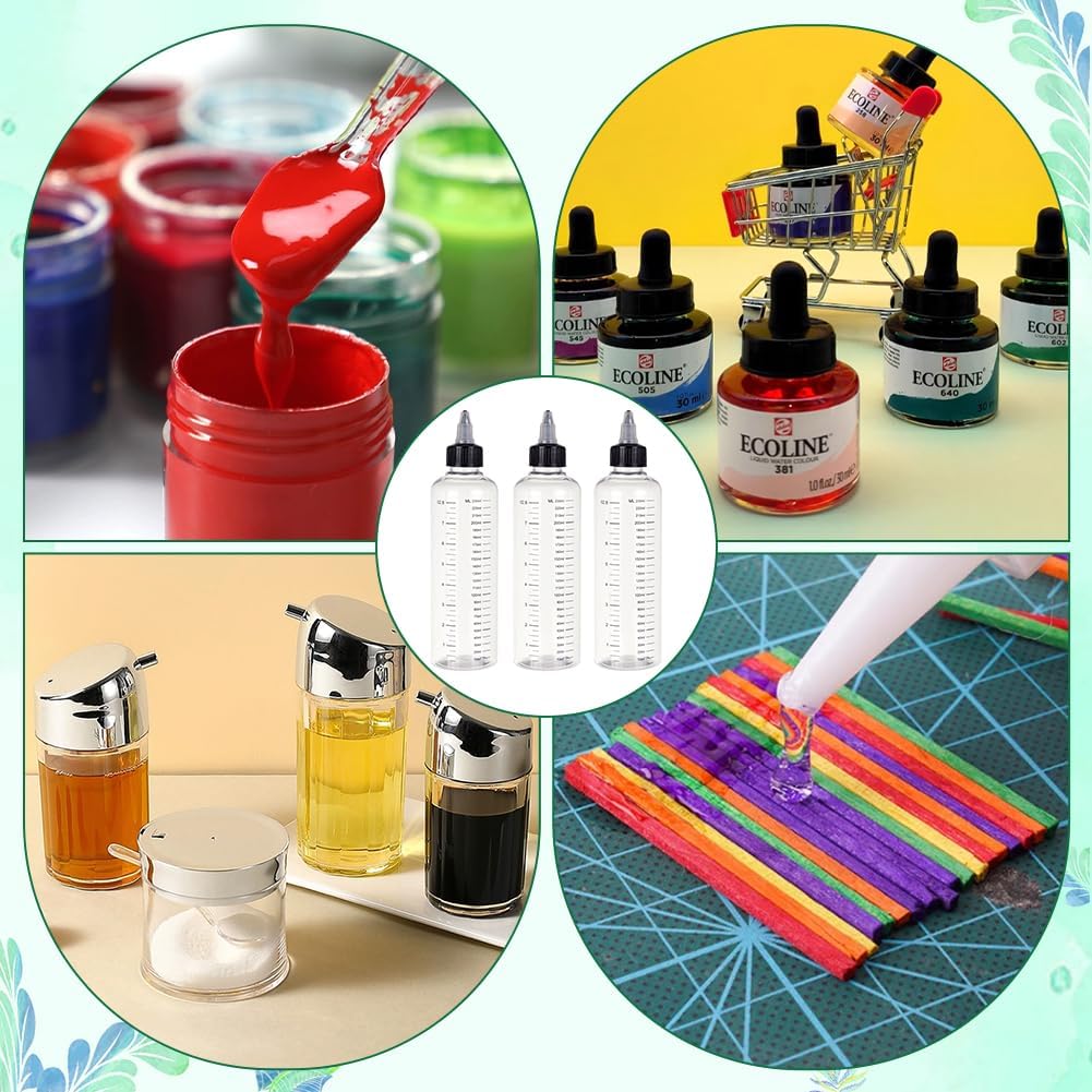 BENECREAT 8 Pack 8oz Large Transparent Plastic Dispensing Bottle with Twist Cap and Graduated Measurement for Liquids, Inks, Oils, Arts and Crafts