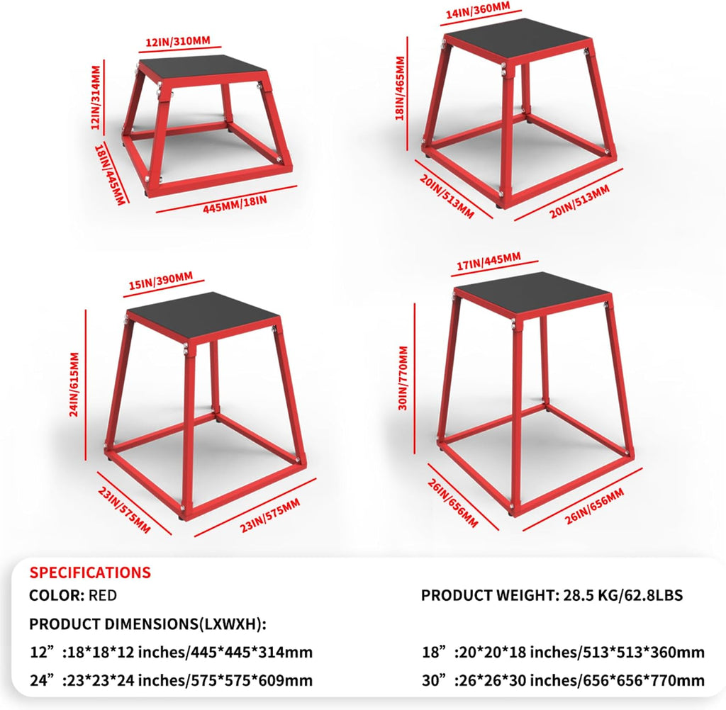 Heavy-Duty Steel Plyometric Jump Box, 12" Anti-Slip Rubber Tread & Stable Trapezoidal Design, Fixed Non-Slip Pads Fitness Jump Platform for Strength Training, Home & Gym Use
