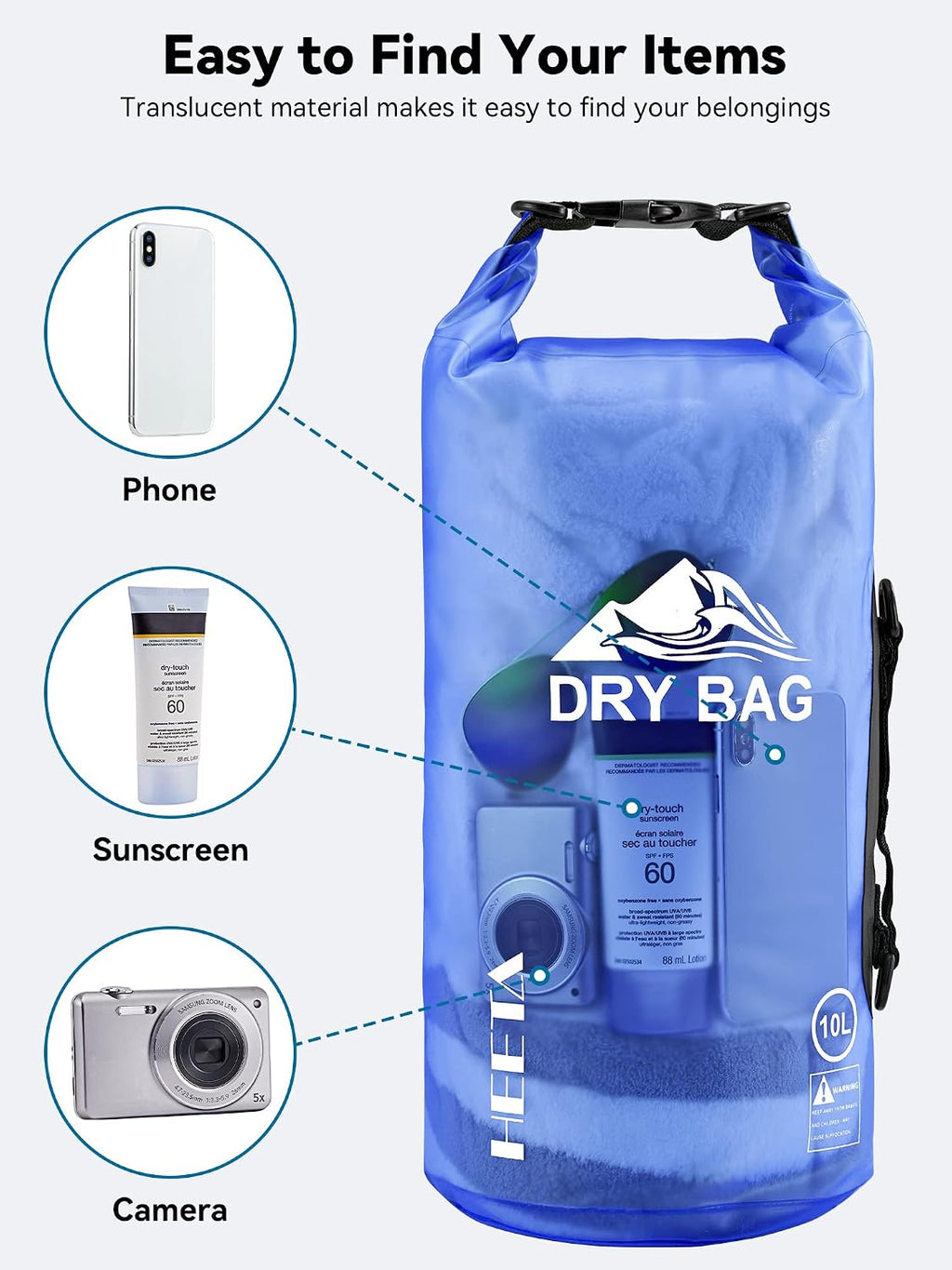 HEETA Dry Bag Waterproof Backpack with Phone Case 5L/10L/20L/30L/40L