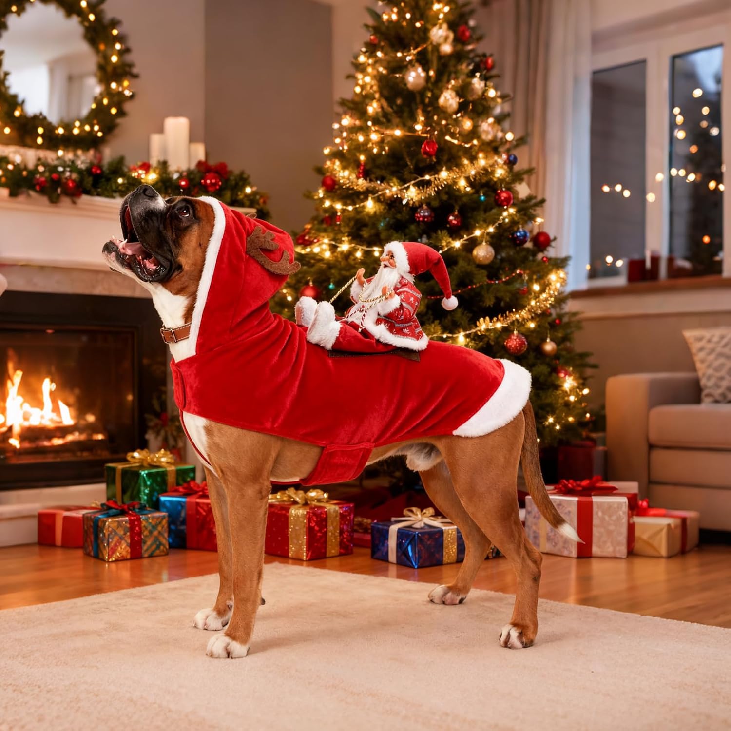 BWOGUE Santa Dog Costume, Dog Christmas Outfit, Santa Rider Costume, Large