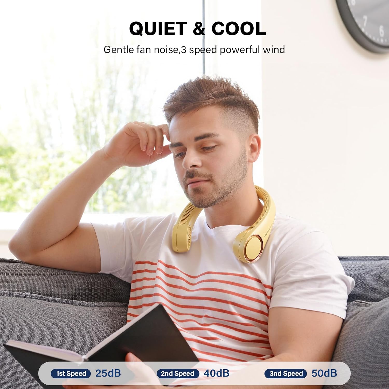 Morelax Neck Fan, USB Rechargeable Personal Fan,Hand Free Bladeless Portable Fans,4000 mAh, 3 Speeds,72 Air Faster softer 360° Cooling, Gift Suitable for Home, Office, Travel, Sports Amber