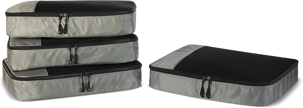 Amazon Essentials 4-Piece Space-Saving Packing Cubes Travel Accessories Set, Luggage Organizer with Double Zipper, Mesh Top, Small, Black (Previously Amazon Basics)