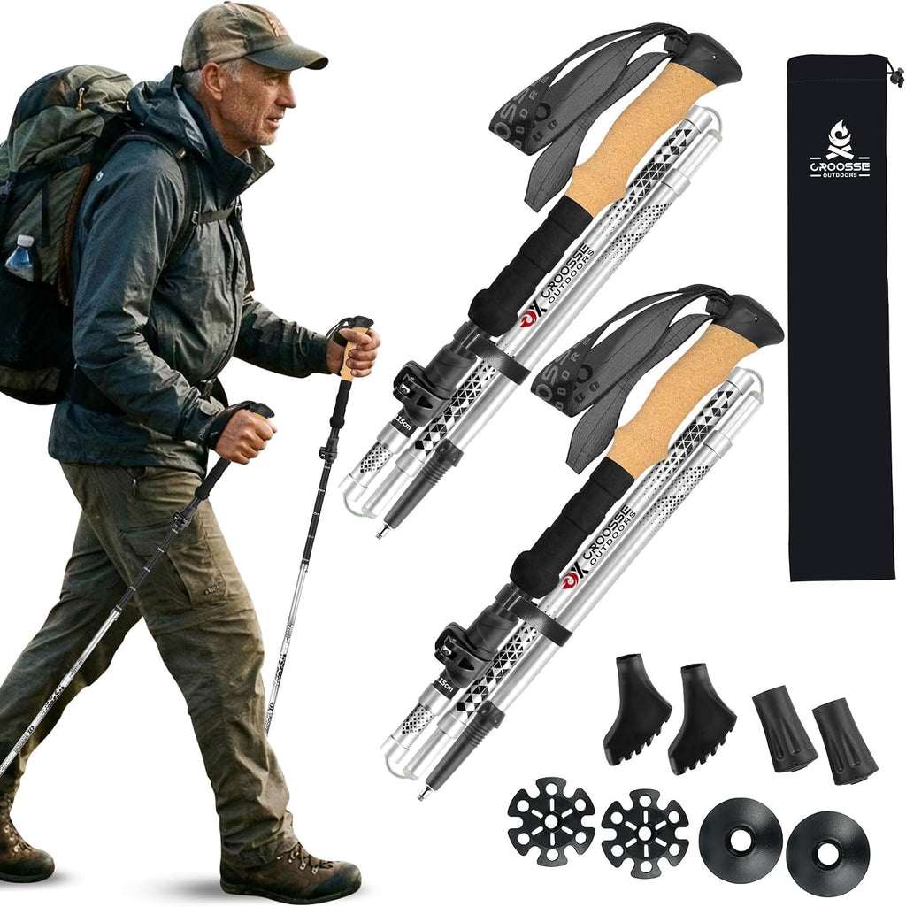 Cork Grip Collapsible Hiking Poles, Trekking Poles for Hiking, Lightweight