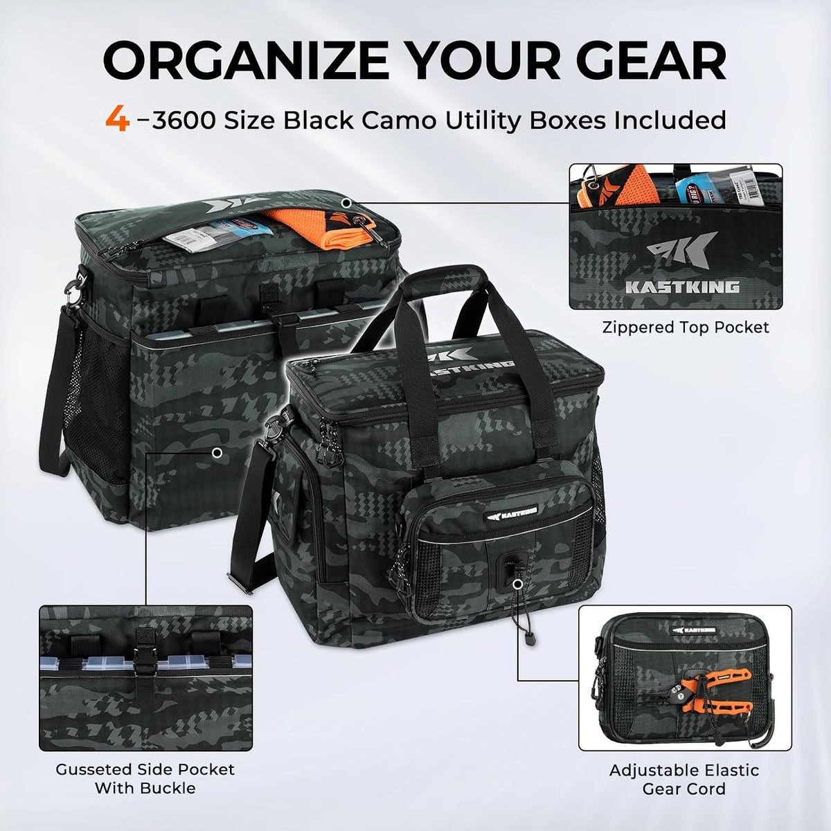 KastKing BaitSpace Tackle Bag with Removable Bait Binder, 4 Tackle Boxes