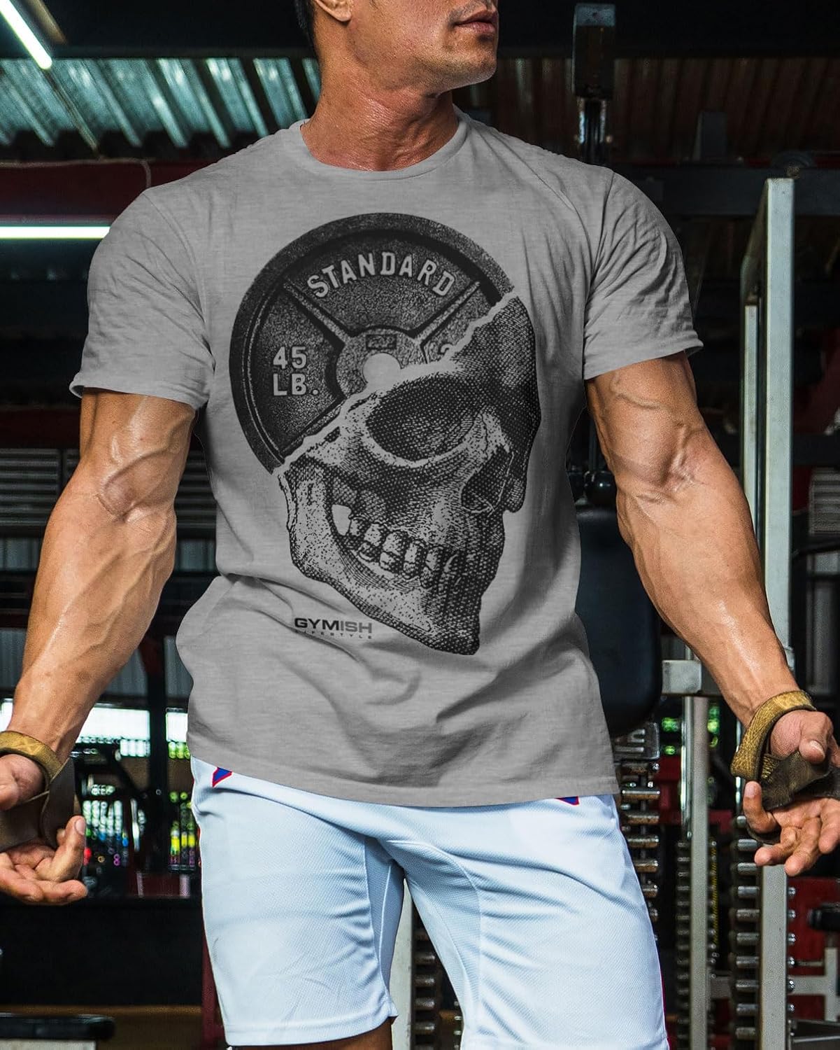 Gymish Lifestyle Skull Plate Gym Shirt, Work Out Deadlift Skull T-Shirt for Men