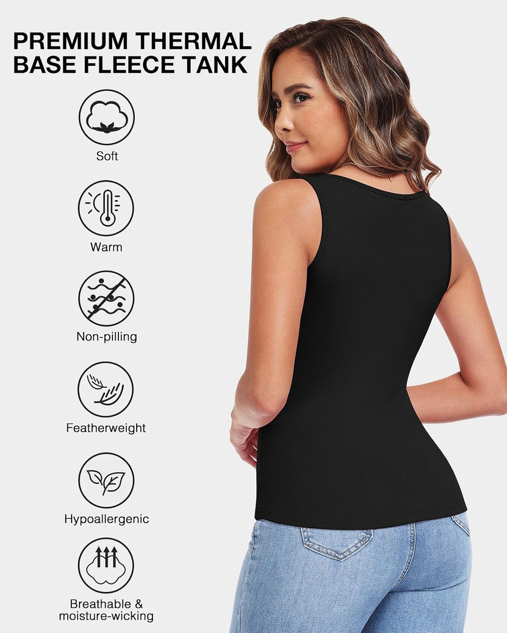 WOWENY Thermal Fleece Tank Top for Women Sleeveless Sweetheart Neck Winter Vest Underwear Tops Warm Cami Base Layer