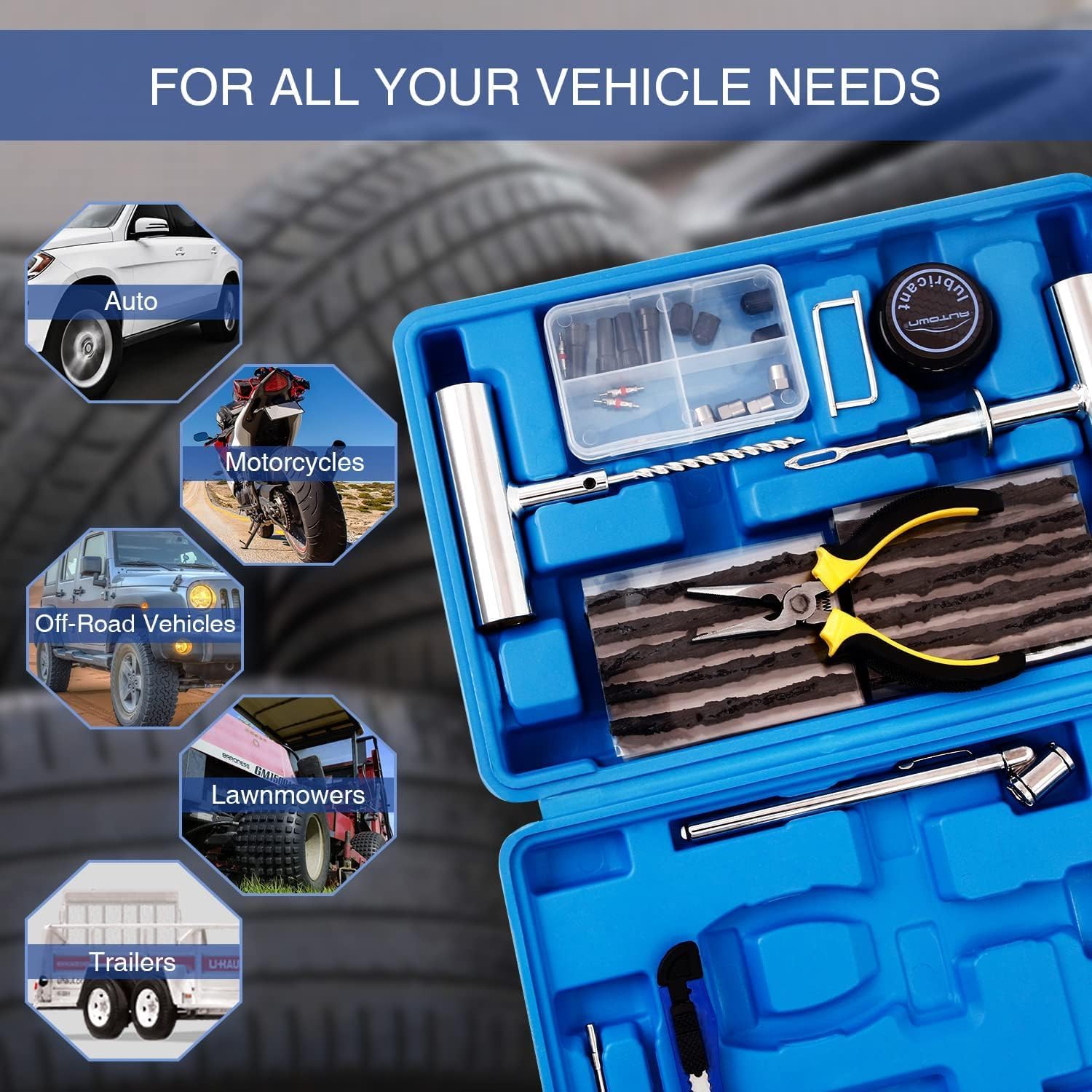 AUTOWN Flat Tire Repair Kit 68pcs 2-Pack, Tire Plug Kit to Fix Punctures