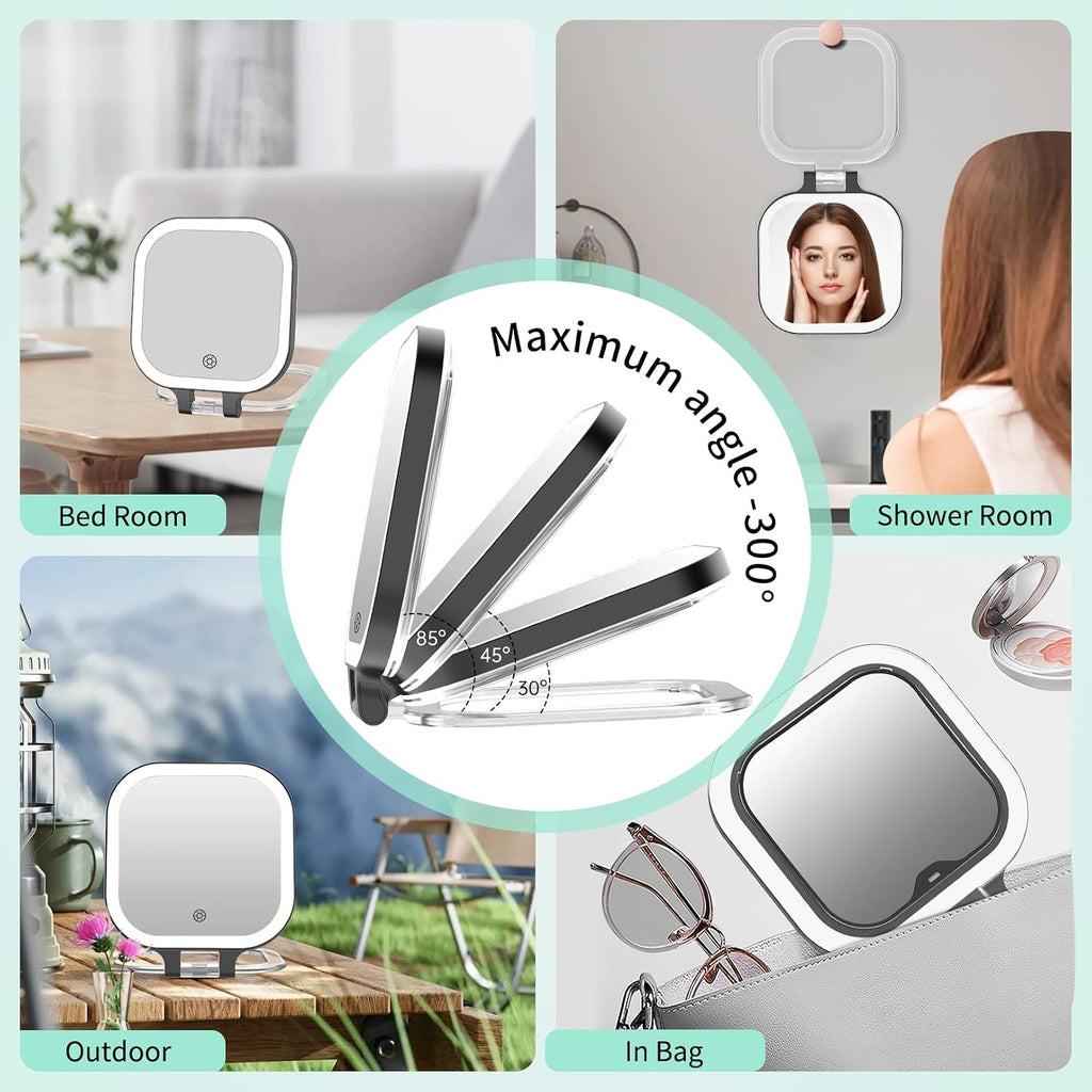FASCINATE 7" Rechargeable Travel Makeup Mirror 30X Magnification (Black)