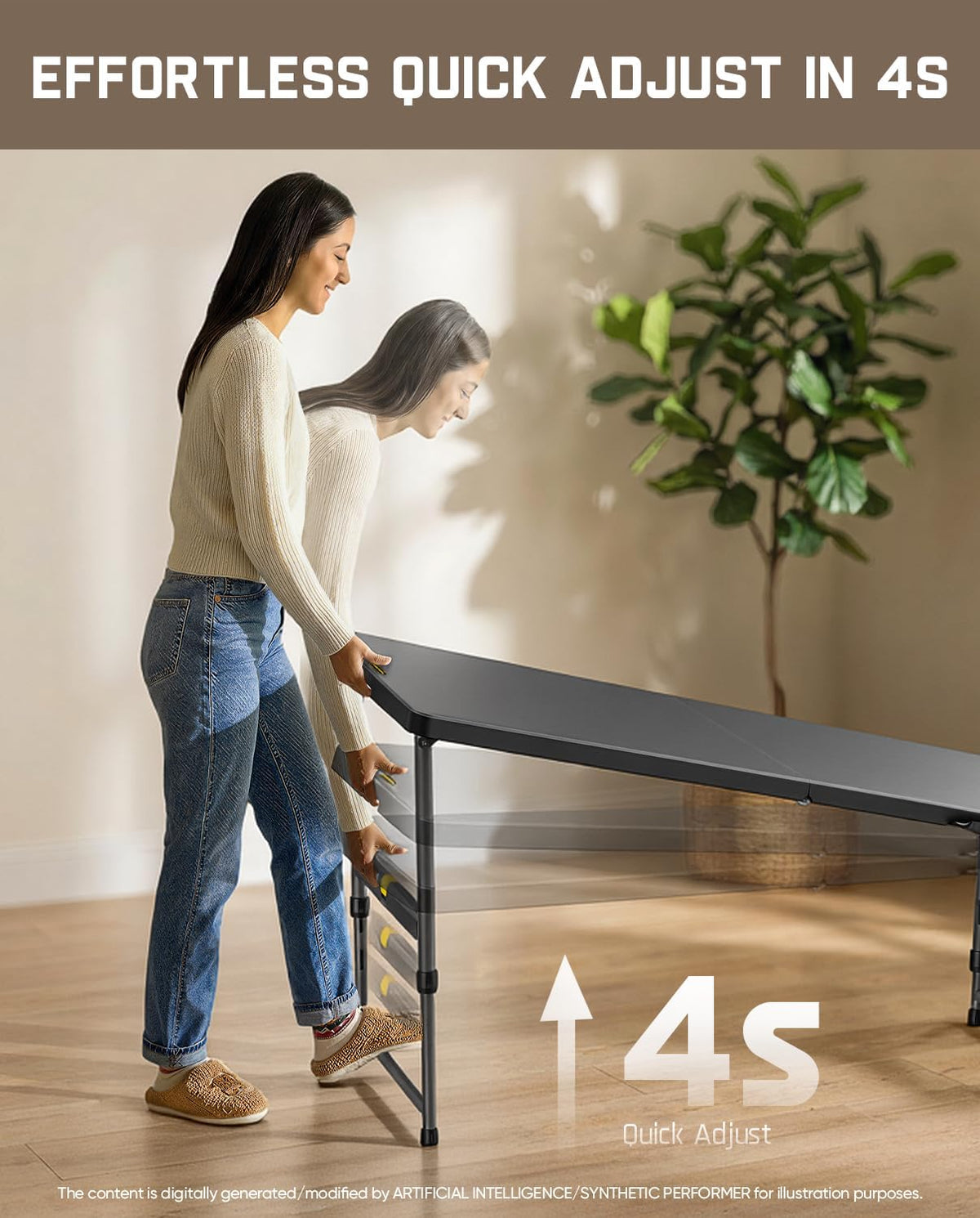 FanttikOutdoor Folding Table Plastic 6ft Quick Adjust 3-Height Picnic Party
