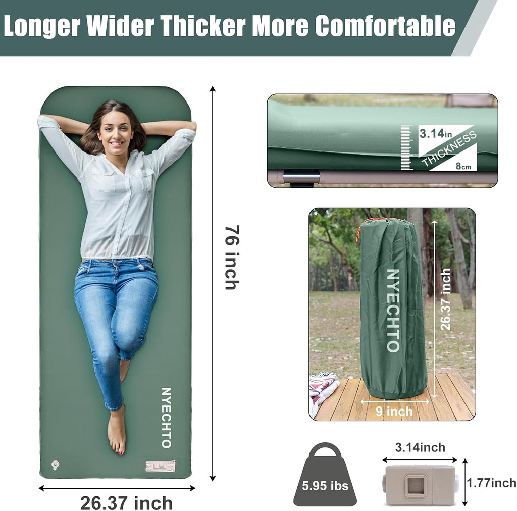 Self Inflating Sleeping Pad with Electric Pump, 30s Inflate Memory Foam Mat