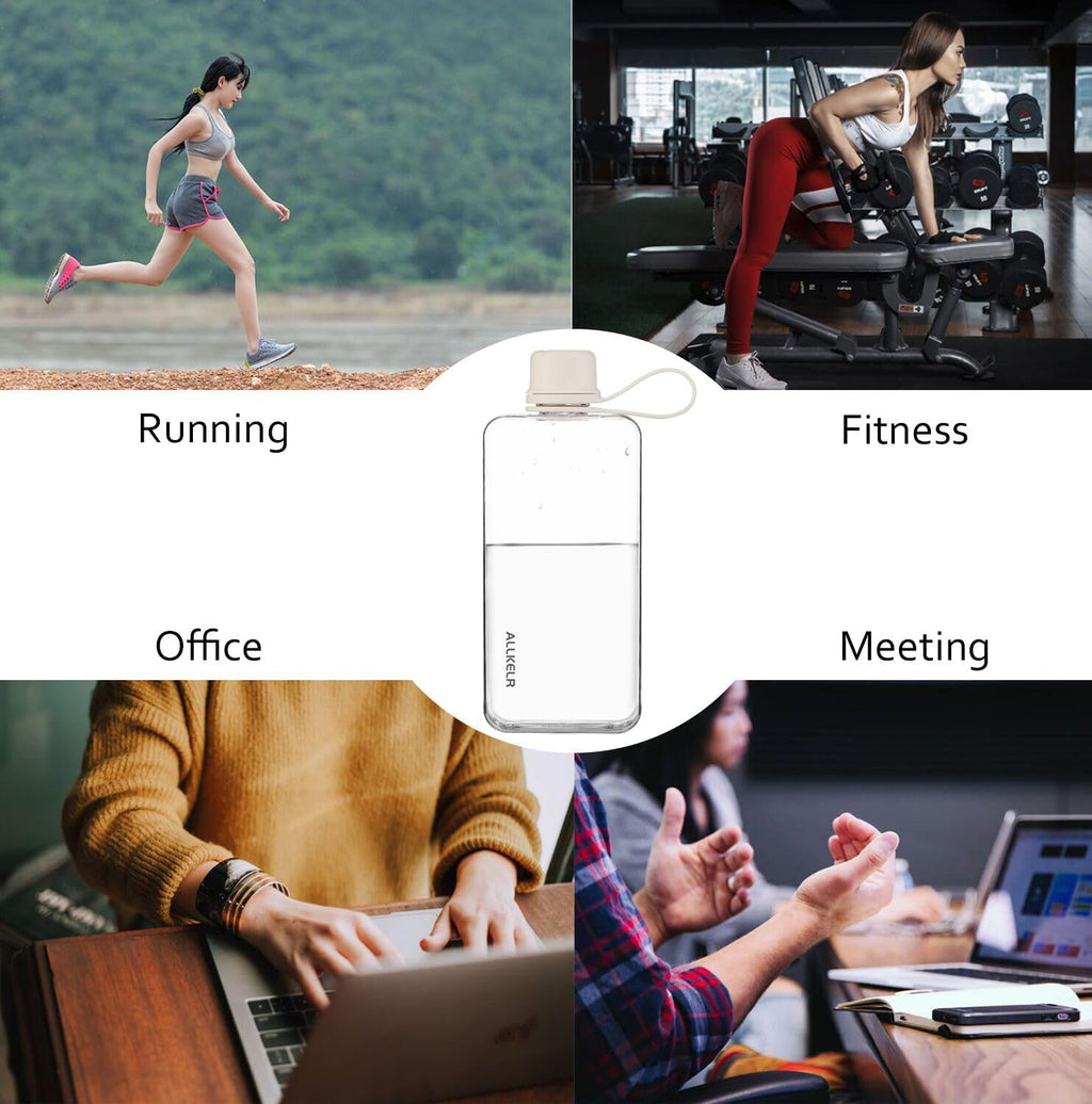Portable Flat Water Bottle, 13.5 oz, White