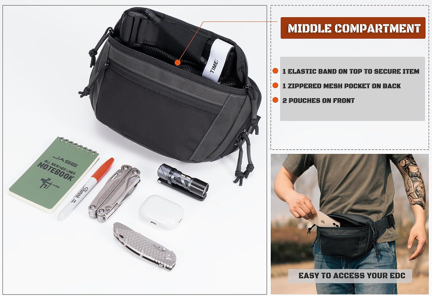 SHANGRI-LA Tactical Fanny Pack for Men and Women, Low-Profile Waist Bag, Holster Included, Multi-Use for Hiking, Travel, EDC