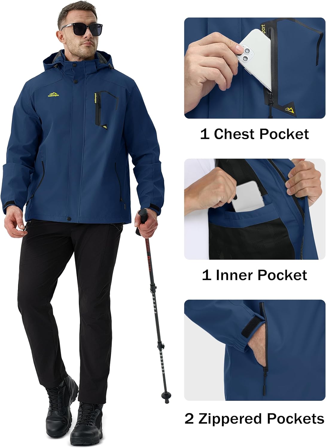 MAGCOMSEN Men's Lightweight Windbreaker Rain Jacket Raincoat with Detachable Hood for Hiking Fishing Activewear