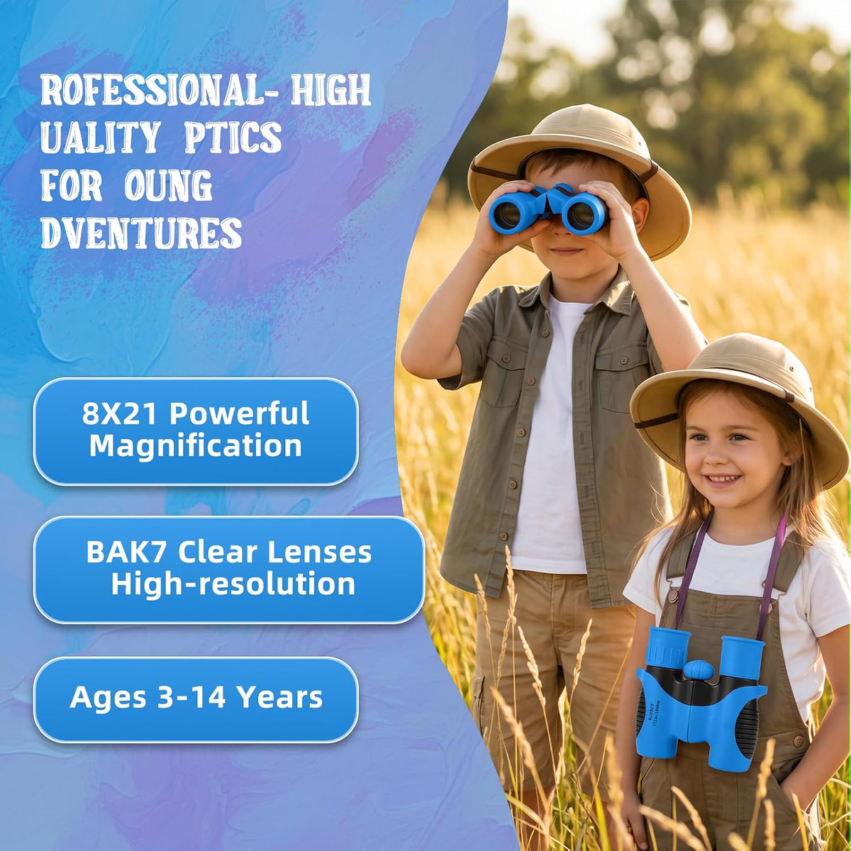Portable Kids Binoculars 8x21 - Compact Shockproof Real Binoculars for Kids
