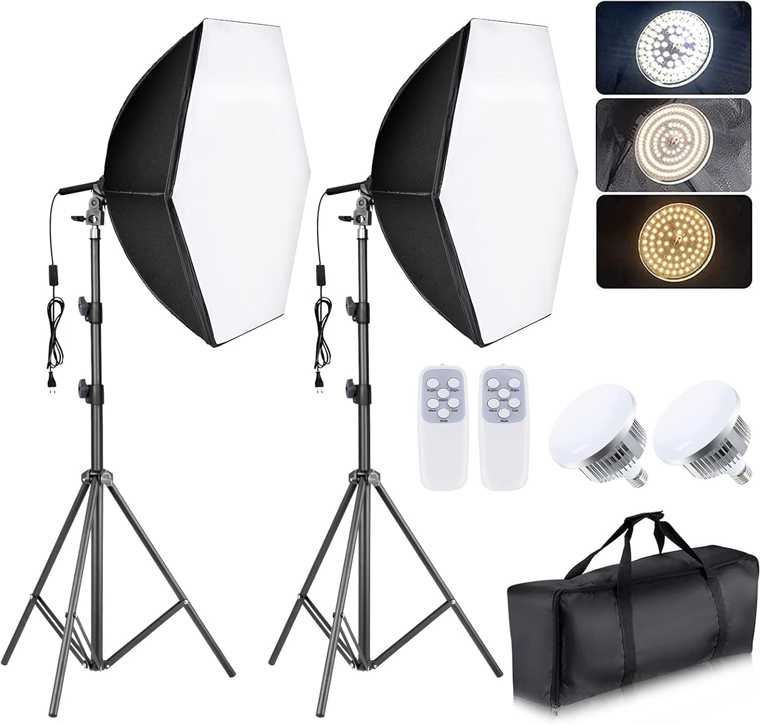 Torjim Softbox Photography Lighting Kit, 2Pcs 27" x 27" Professional Soft Box | 3000K-7500K 85W LED Bulbs with Remote, Photography Continuous Lighting Kit for Studio Lights, Portrait, Video Recording
