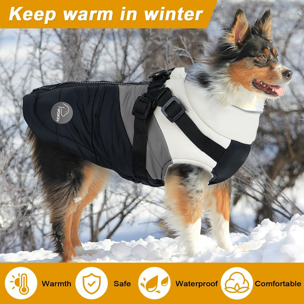 Warm Dog Winter Coat,Waterproof Dog Jacket with Built-in Harnes (Green, L)