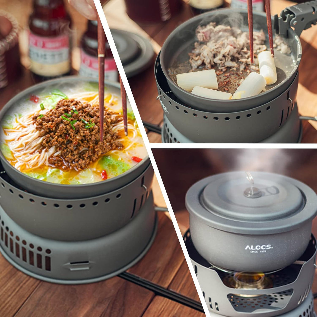 ALOCS 11pc Lightweight Camping Cookware Set with Gas and Alcohol Stove