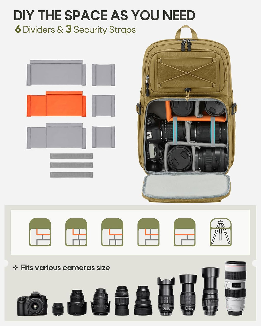 RAINSMORE Camera Backpack, DSLR/SLR/Mirrorless Tactical Camera Bag Cases