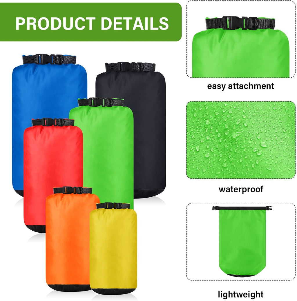 6 Pcs Waterproof Dry Bag Set for Kayaking & Camping,Bright