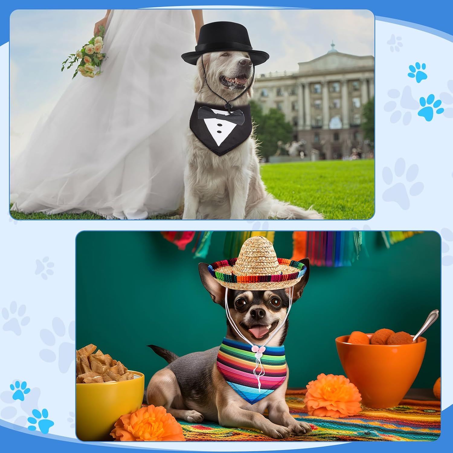 Eccliy 4 Sets Dog Costume Hat Bandana Pirate Cowboy Sombrero Tuxedo
