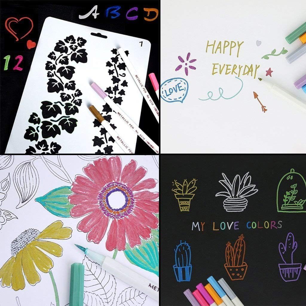 Dyvicl Metallic Marker Pens, 15 Colors Hard Fine Tip Metallic Markers for Black Paper, Adult Coloring, Card Making, Rock Painting, Scrapbooking Crafts, DIY Photo Album